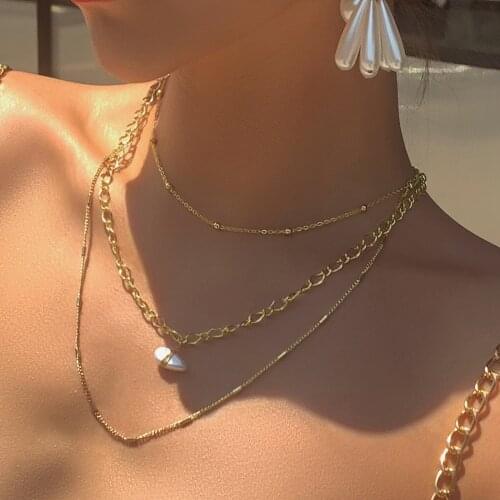 Gothic Baroque Pearl Layered Choker Necklace for Women Punk Gold Color Chain Boho Necklace Collares Jewelry