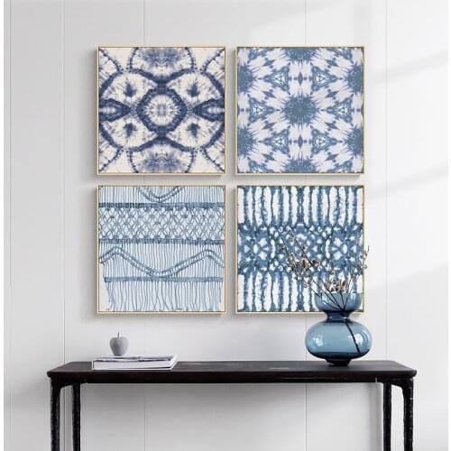 Entryway Abstract Graffiti Blue Square Pattern Canvas Painting Printing And Poster Sofa Wall Picture Living Room Home Decorative