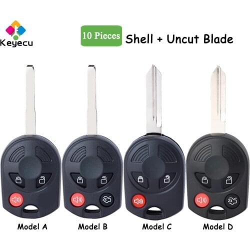KEYECU 10PCS/Lot Remote Car Key Shell Case Cover With 3 Buttons & HU101 Uncut Blade - FOB for Ford Escape Fiesta Transit Connect