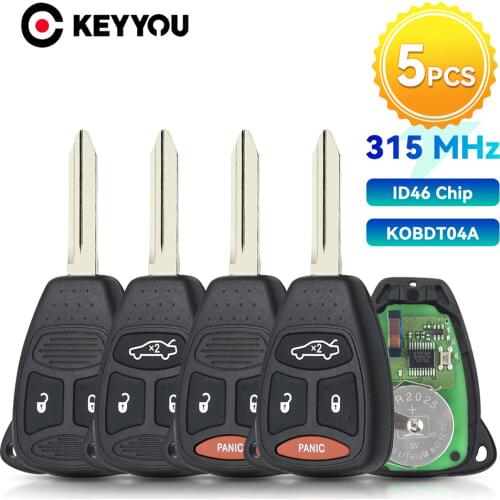 KEYYOU 5X Remote Car key for Dodge for Chrysler for Jeep Dakota Durango Charger 300 Aspen Grand Cherokee 315mhz KOBDT04A