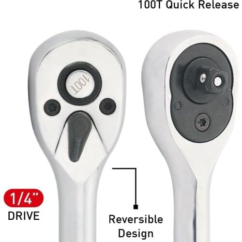 1/4" Drive Ratchet Wrench 100 teeth Quick Release CRV Steel Wrench Professional Repairing Tool