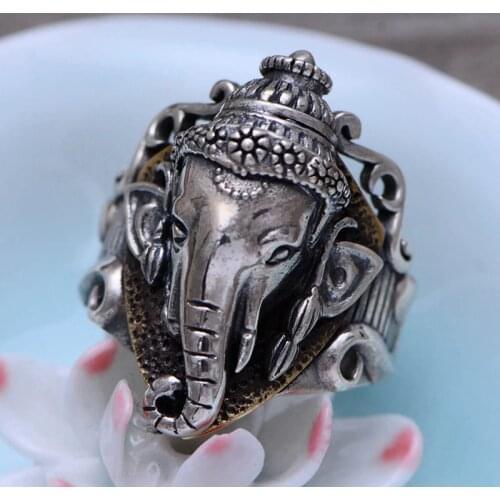 100% Real 925 STERLING SILVER Mens women Lord Hindu Ganesh Elephant India Yoga Jewelry Ring rings Luxury A2028