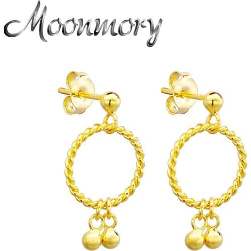 Moonmory Fashion 100% 925 Sterling Silver Circle Pendant Drop Earring For Women Wedding Fine Drop Earrings Jewelry With Pircing