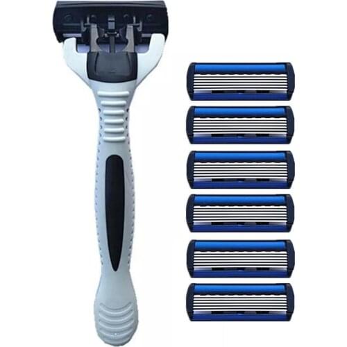 Mans Shaving Razor Manual Old-fashioned Shaver 6 Layers Razor 1 Razor Holder with 6 Blades