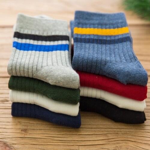 Mens Stripe Socks Soft Cotton Socks Casual Sports Short Mens Grey Black Sock Boy Comfortable Breathable Autumn MID Tube Socks