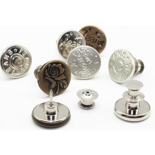 New Fashion 1pcs Nail-free Jeans Buttons I-shaped Head Buckle Strap Denim Adjustment Buckle High-grade Metal Alloy Buttons