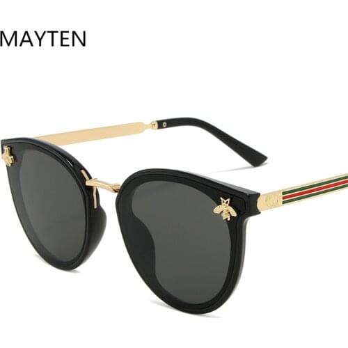 2021 New Bee Womens Sunglasses Oval Metal Frame Little Bee Mens Sunglasses UV400 Classic Retro Brand Sport Glasses