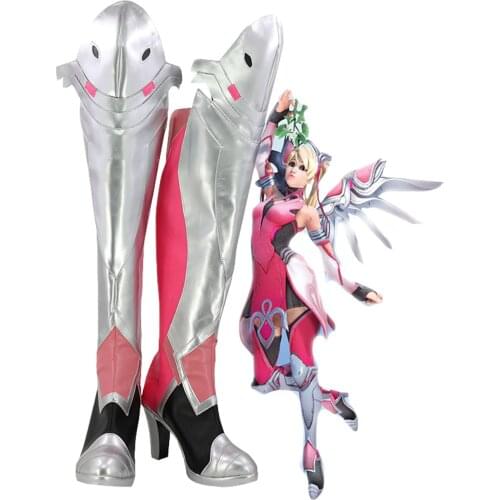OW Mercy Angela Ziegler Cosplay Shoes Pink Mercy Skin Cosplay Boots Customize European Size