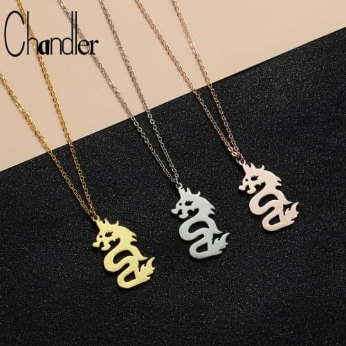 Chandler Stainless Steel Mythical Dragon Silhouette Shaped Pendant Necklace Gold Plated Handmade Animal Jewelry Wholesale