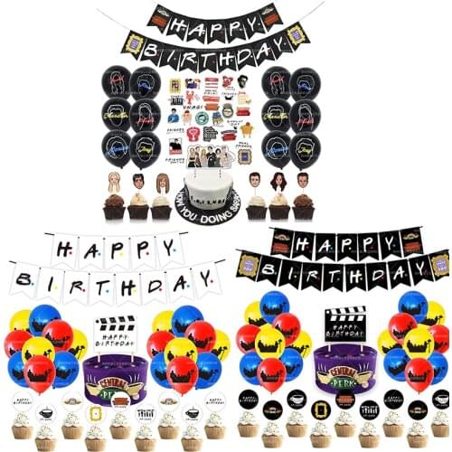 Friends TV Show Party Decoration Happy Birthday Banner Latex Balloons Cake Cupcake Toppers Tattoo Stickers Decoration Backdrop