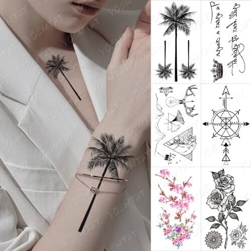 3D Waterproof Temporary Tattoo Sticker Green Tree Flower Clock Flash Tatoo Woman Crown Letter Body Art Fake Tatto Man Child Kids