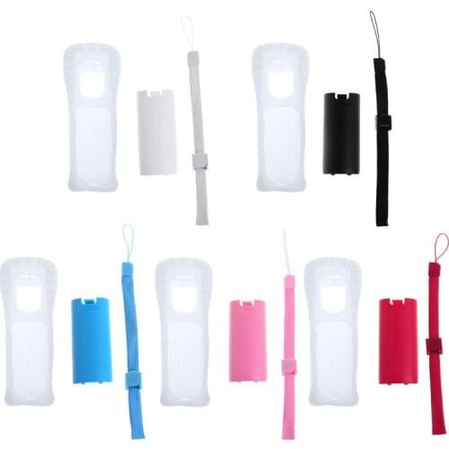 Protective Silicone Cover Case Battery Back Door Shell Hand Strap Kit Replacement for Nintendo WII Remote Controller 77HA