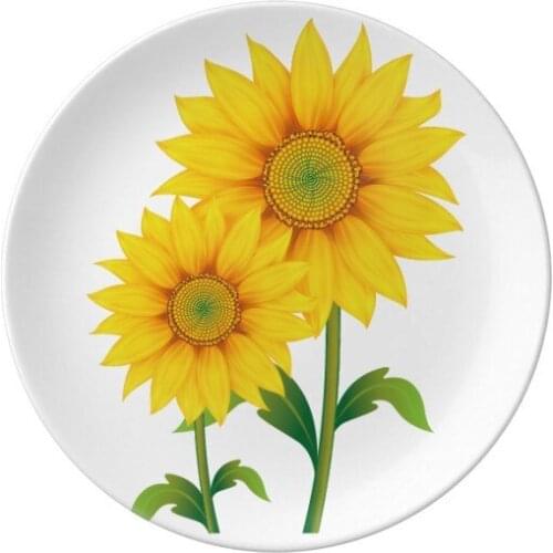 Yellow Sunflower Greenery Flower Plant Dessert Plate Decorative Porcelain 8 inch Dinner Home