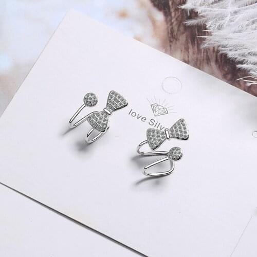 Womens Fashion Cute Lovely Bowknot Clip Earrings Shiny Micro Crystal Paved Romantic Charming Female Cuff Earrings Jewelry Gifts