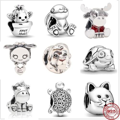 DoDoFly Authentic S925 Sterling Silver Cactus Animal Rabbit Cat Charm Fit Original Bead Bracelet DIY Women Jewelry