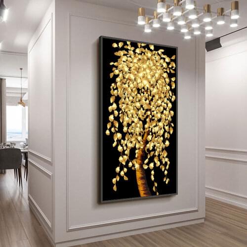 Golden Tree Oil Painting Canvas Print Nordic Scandinavian Home Decor Wall Art Picture For Living Room Decoration Frameless