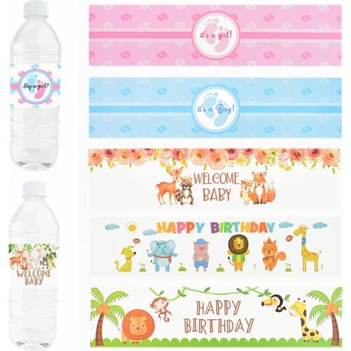 24pcs Baby Shower Bottle Label Sticker Happy Birthday Jungle Animals Water Bottle Labels Birthday Party Gender Reveal Decoration