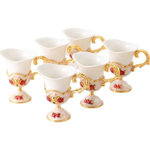 50ml Retro Ceramic and Metal Shot Cup Artwork with Handle Vodka Whiskey Sake Shochu Cup Can Be Used As Decoration Wine Set