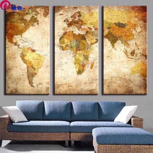 5d Diy Full Square Round Diamond Painting World Map With Meridian And Parallel Cross Stitch Mosaic Diamond Embroidered 3 Pcs