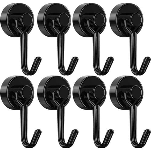 8 Pcs Magnetic Rotating Hook, Suitable For Indoor and Outdoor Hanging, Refrigerator, Barbecue, Kitchen, Keychain, Black