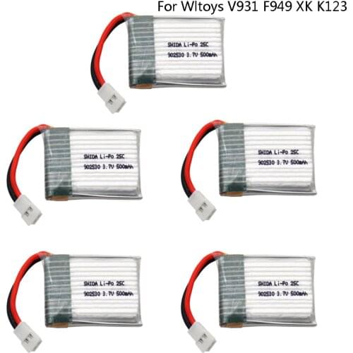 5PCS 3.7V 500mAh 902530 25C LiPo Battery For Wltoys V931 F949 XK K123 6Ch RC Helicopter high quality lipo battery 1S 3.7 V