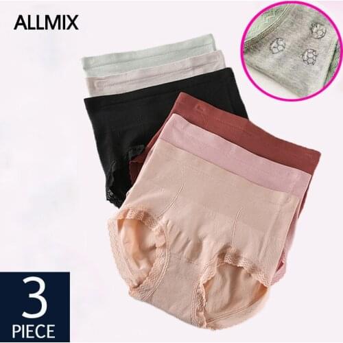 ALLMIX 3Pcs/Set Sexy Women Cotton High Waist Panties Underwear Seamless Sport Briefs Comfort Underpants Soft Lady Lingerie Panty