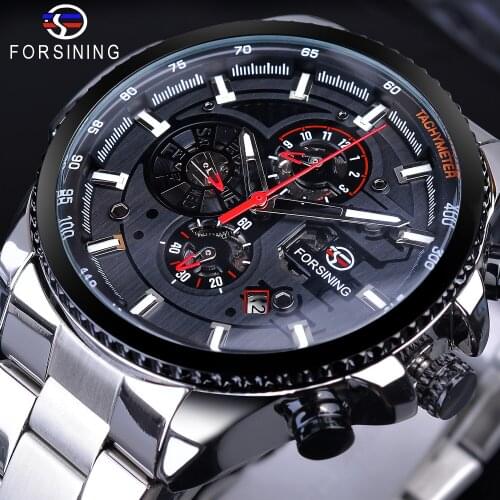 Forsining Steampunk Sport Clock Three Small Dial Complete Calendar Design Waterproof Mens Automatic Watches Top Brand Luxury