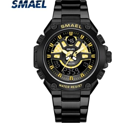 SMAEL Men Military Sport Wrist Watch Quartz Steel Waterproof Dual Display Mens Chronograph Male Clock Watches Relogio Masculino