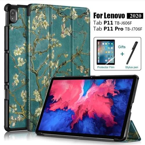 Case For Lenovo Tab P11 P11 Pro Smart Cover Funda TB-J706F TB-J606F 11" 11.5 Tablet Ultra Slim Magnetic PU Skin Stand Shell+Gift