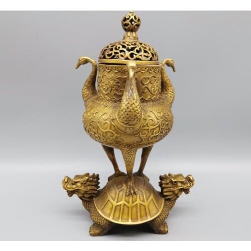 Pure copper incense burner, antique turtle crane incense burner, exquisite handicraft decorations