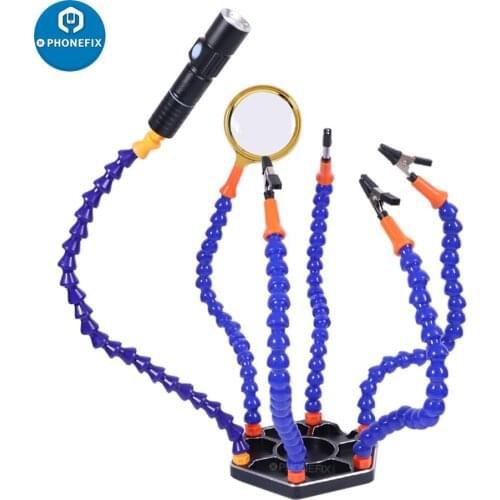 Soldering Helping Hand Third Soldering 6 Flexible Arm Magnifier Soldering Iron Holder PCB Welding Station for RC Drone Repair