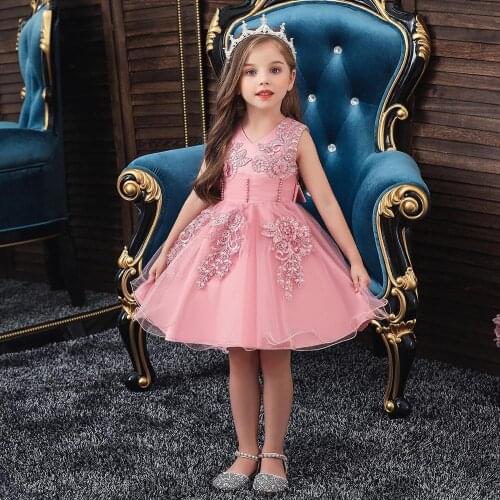 Childrens dress White Princess dress Performance dress Pink lace dress embroidered beaded dress 80cm to 140cm girls wear