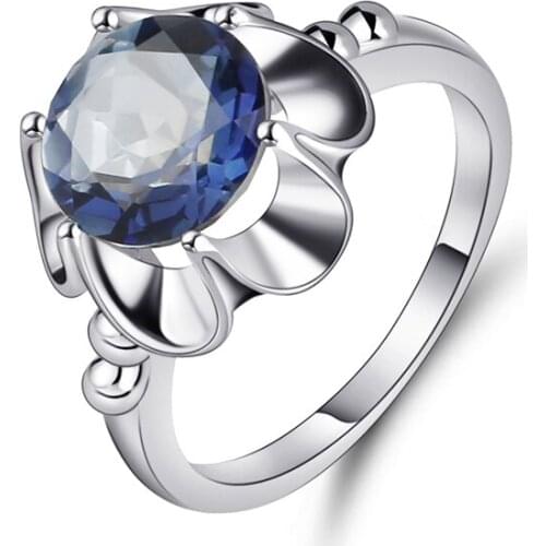 Gems Ballet 2.74Ct Natural Iolite Blue Mystic Quartz Flower Ring For Women 925 Sterling Silver Engagement Ring Fine Jewelry