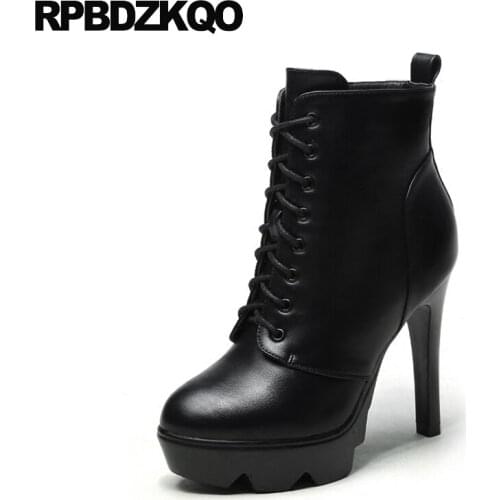 European Ladies British Side Zip Boots Fashion Stiletto High Heel Ankle Booties Short Round Toe Women Fur Shoes Extreme Lace Up