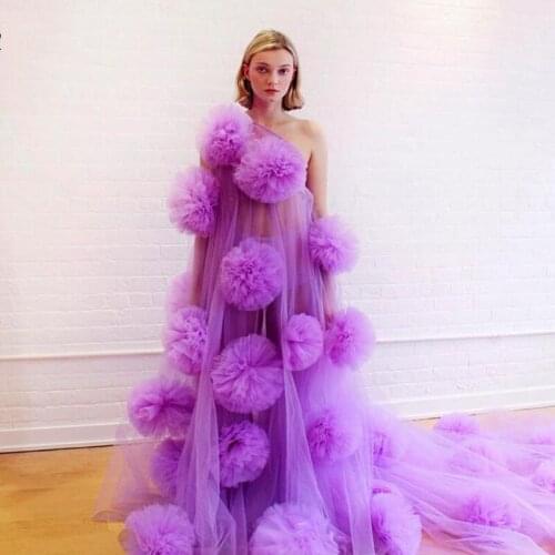 Purple Chic Tulle Dresses For Women 3D Ball Shape Tulle Robes For Birthday Robes For Photo Shoot See Through Dress For Party