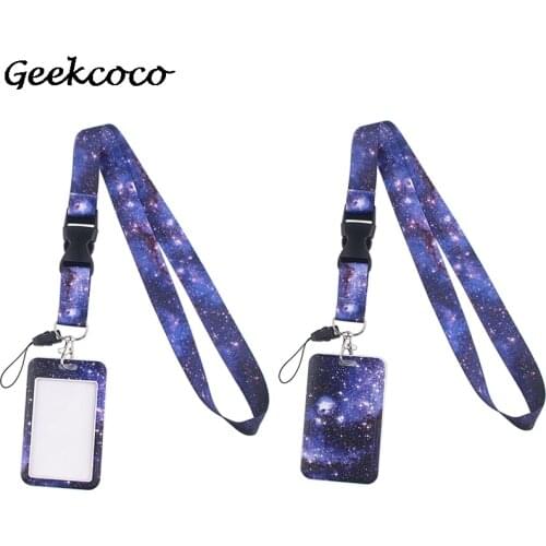 J2000 Starry sky Art Lanyard Keychain for keys Badge Mobile Phone Keyrings Women Men Neck Straps With DIY Card Cover