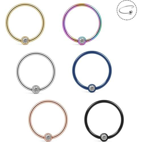 22G 20G 8mm 10mm Clear CZ Jeweled Nose Hoop Lip Eyebrow Tongue Helix Tragus Cartilage Septum Piercing Ring 6PCS