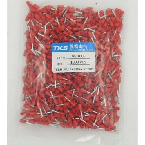 Red E1008 PVC Insulated Bootlace Ferrules 8mm of Pin Length For 1.0mm 2, 18 AWG Wire