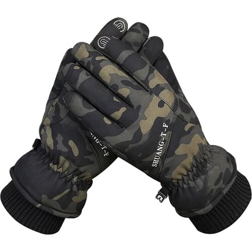 Mens Womens Spring Winter Waterproof Touch Screen Plus Velvet Riding Warm Gloves Windproof Fashion Outdoor Non-Slip Ski Gloves