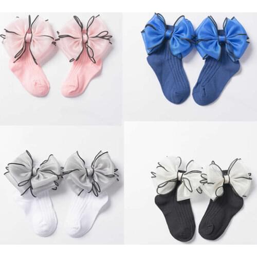 Baby socks new cotton 1-8 years old tube socks princess girls organza butterfly children big bow fashion knee soft socks