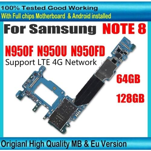 128GB Original For Samsung Galaxy Note 8 N950FD N950F N950U 64GB Unlocked Motherboard Eu Version Note 8 SM-N950F Main Board