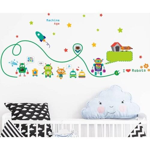 Outspace robots rocket wall stickers for kids room nursery decor diy art decals bedroom decoration birthday gift
