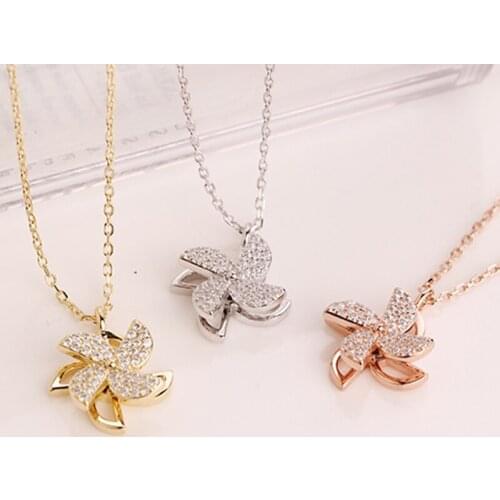 Necklace For Women Chains Sterling Zircon Undefined Pendant Real 925 Silver Jewelry Fashion Goth Rose Gold 14k Rotary Windmill