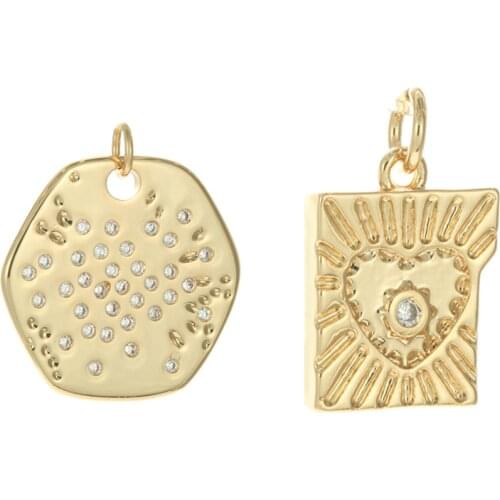 Sun Design Charms for Jewelry Making Supplies Gold Heart Pendant Diy Earring Necklace Bracelet Copper CZ Round Accessories