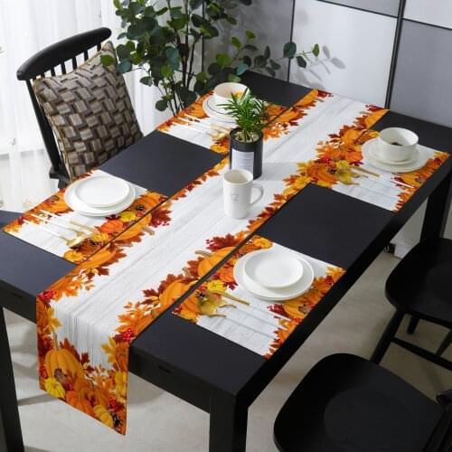 Thanksgiving Pumpkin Maple Leaf Table Runner Luxury Set Wedding Banquet Table Decoration Table Runner Coffee Table Tablecloth