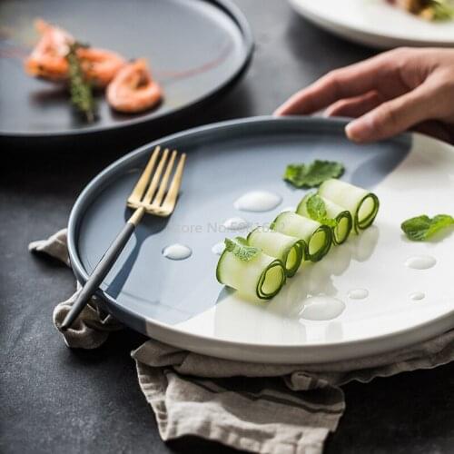 Nordic Round Ceramic Plate Brief Solid Glaze Porcelain Dinner Plate Bone China Pizza Dessert Tray Breakfast Snack Dishes Plate