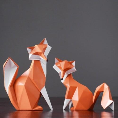 NORDIC FASHION FOX SCULPTURE MODERN ANIMAL FOXHOUND STATUE HOME DECORATION FOX MINIATURES CREATIVE GEOMETRIC RESIN TOD FIGURINES