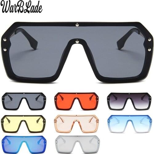 WarBLade 2019 Fashion Vintage Oversized Square Sunglasses Men One Piece Lens Big Frame Sun glasses For Women UV400 Silver Mirror