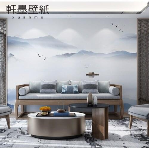 3D modern new Chinese freehand landscape painting wallpaper bedroom sofa TV background wall living room study decorative mural