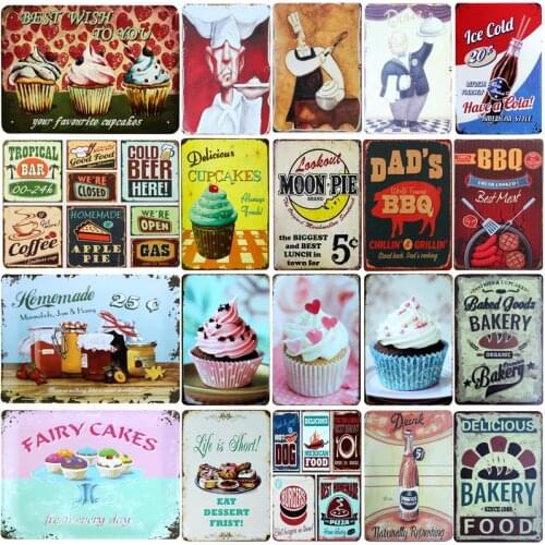 [SQ-DGLZ] Cup Cake/Pie/BBQ/Food Metal Sign Bar Wall Decor Tin Sign Vintage Metal Signs Home Decor Painting Plaques Art Poster